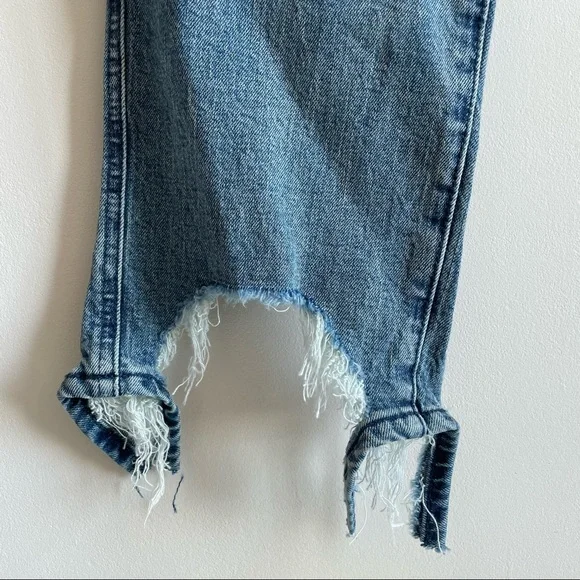 7 FOR ALL MANKIND High-Waist Cropped Straight Jeans w/ Chewed Hem